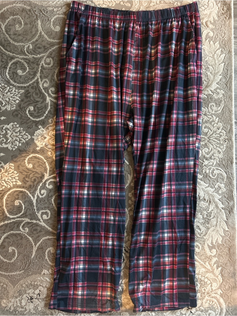 Men's Plaid Lounge Joggers - Navy & Red